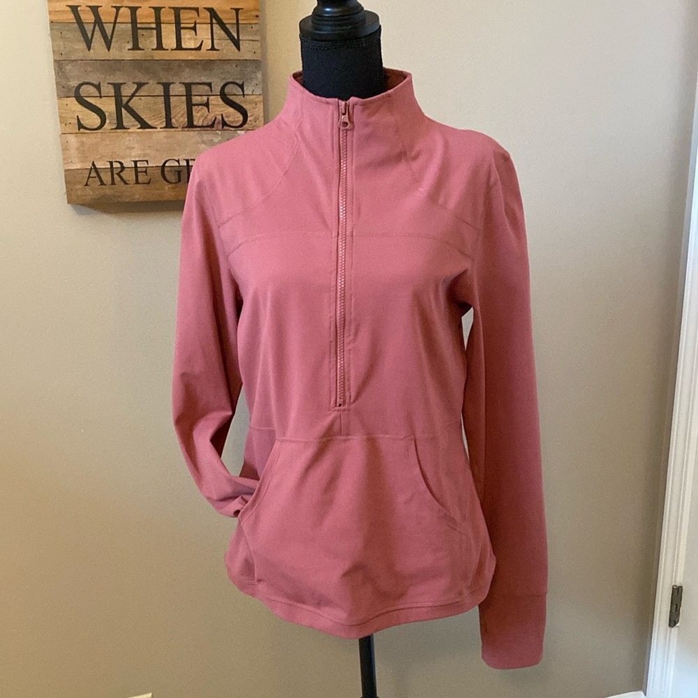 ZYIA 1/2 zip pullover with thumb holes and kangaroo pocket, EUC, deep rose, XL